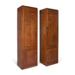 Pair of modernist cupboard modules, ca. 1900.Oak wood. Metal fittings, handles and keyholes.In