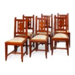 Set of six chairs. France, Art Deco, ca.1930.Cuban mahogany wood and fabric upholstery.Measurements: