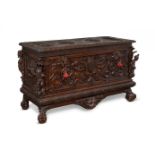 19th century chest.Walnut wood.Measurements: 95 x 163 x 67 cm.The chest, chest (or ark in its