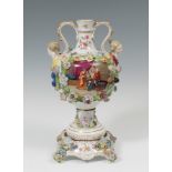 Late 19th century vase, after 18th century Saxon models.Enamelled porcelain.With stamp on its base.