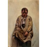 LLUIS GRANER ARRUFÍ (Barcelona, 1863 - 1929)."Character in a trench coat".Oil on canvas.Signed in