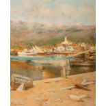 JOAN ROIG SOLER (Barcelona, 1852-1909)."View of Cadaqués".Oil on canvas.Signed in the lower left