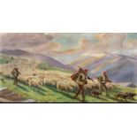 DIONÍS BAIXERAS VERDAGUER (Barcelona, 1862 - 1943)."Shepherds with flocks of sheep".Oil on canvas.
