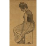 JOAN LLIMONA BRUGUERA (Barcelona, 1860 - 1926)."Female portrait.Double-sided charcoal drawing on