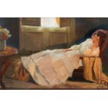 LLUÍS MASRIERA ROSÉS (Barcelona, 1872 - 1958)."Lady sleeping".Oil on canvas.Signed in the lower