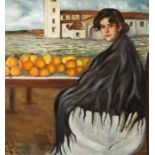 ANTONIO ORTIZ ECHAGÜE, (Guadalajara, 1883 - Buenos Aires, 1942)."Fruit seller".Oil on canvas.