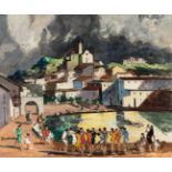 RAFAEL DURANCAMPS I FOLGUERA (Sabadell, 1891 - Barcelona, 1979)."Cadaqués".Oil on panel.Signed in