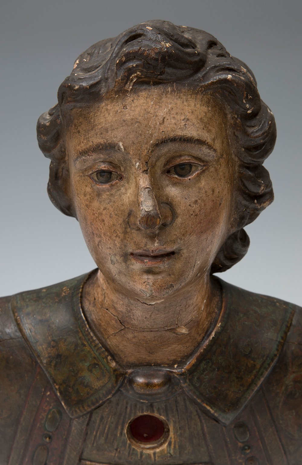 Reliquary bust; Spanish Renaissance school, 16th century.Carved wood with 18th century polychrome.It - Image 7 of 7
