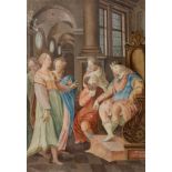 European school, 17th-18th century."Solomon and the Queen of Sheba".Painting on vellum pasted to