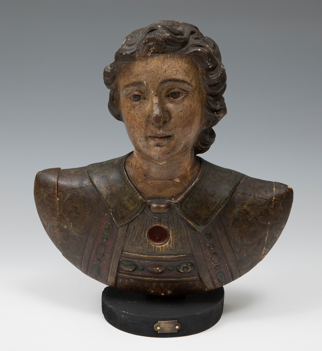 Reliquary bust; Spanish Renaissance school, 16th century.Carved wood with 18th century polychrome.It