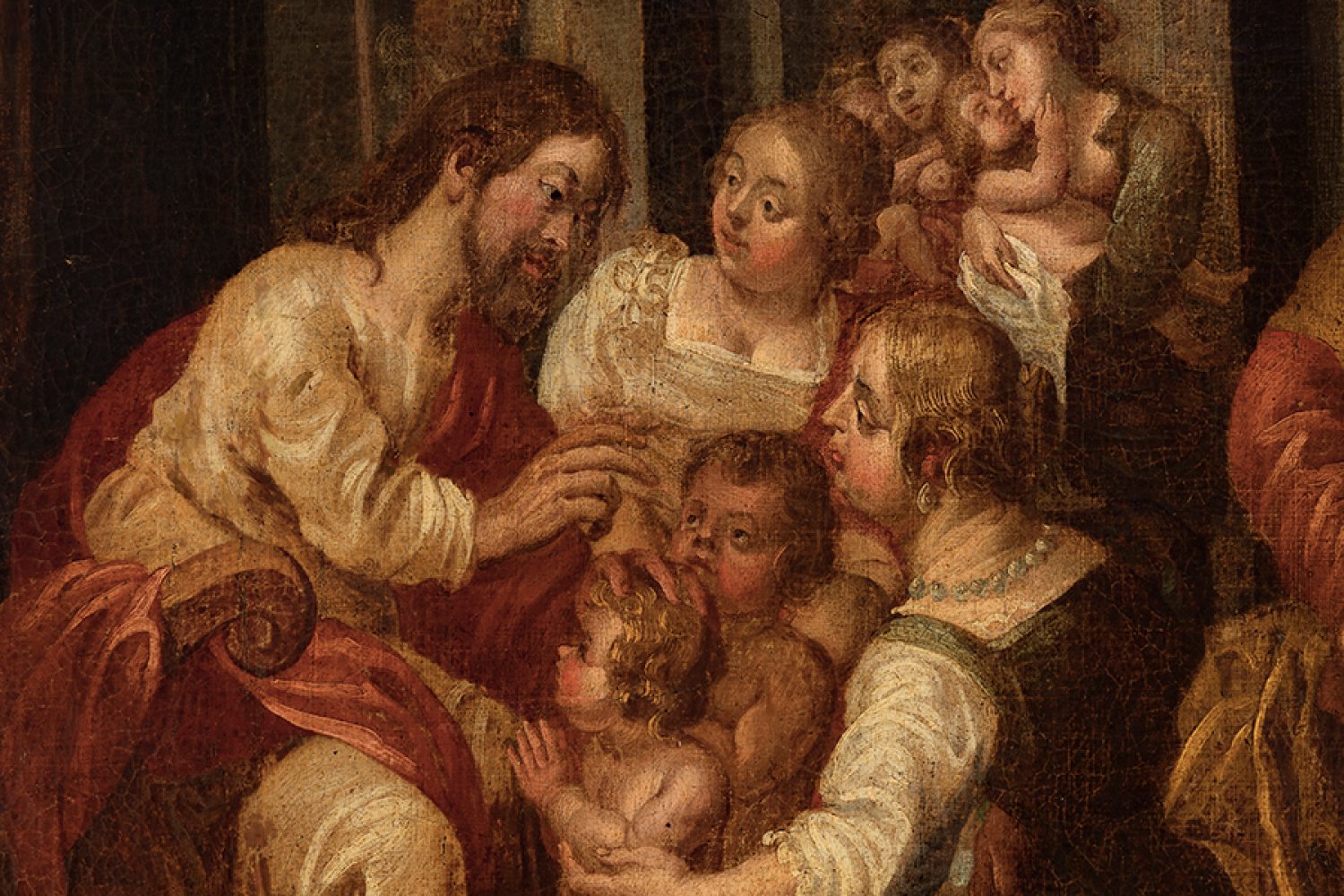 Flemish school; mid 17th century."Christ Blessing the Children".Oil on canvas. Re-retouched.It has - Bild 5 aus 7