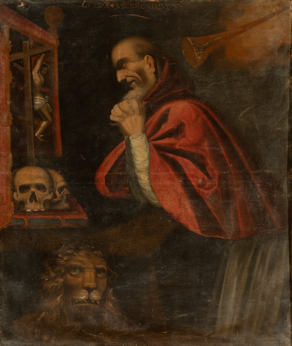 Spanish or Novo-Hispanic school, 17th century."Saint Jerome".Oil on canvas (original).Frame of the