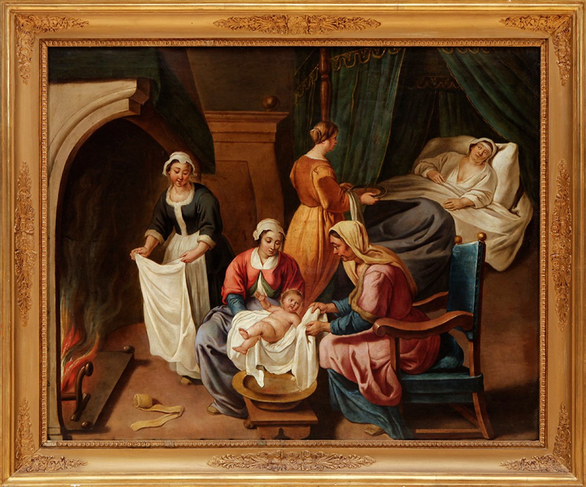 17th century French school."The Birth of the Virgin.Oil on copper.Size: 71 x 89 cm; 86 x 103 cm ( - Bild 4 aus 5