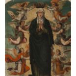 Spanish School XVI."Coronation of the Virgin.Tempera on panel.Measurements: 65 x 56 cm.We are
