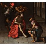 Caravaggista school of the 17th century."The coronation of thorns".Oil on canvas. Re-drawn.It