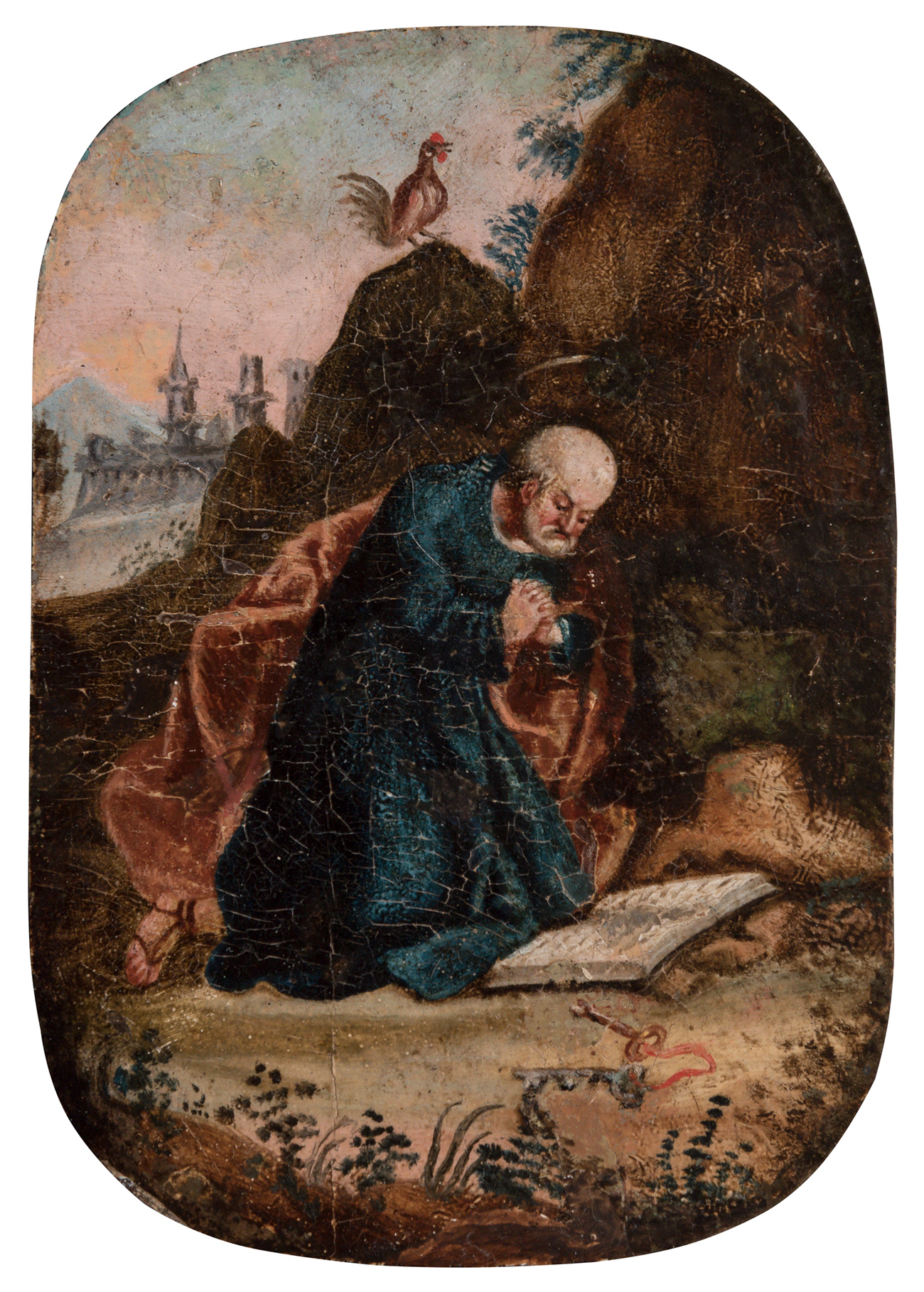 Spanish school 17th century."Penitent Saint Peter".Oil on copper.It presents repainting.