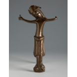 Transitional Romanesque-Gothic Christ, 13th century.Bronze.On upholstered wood.Measurements: 17 x 10