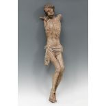 Italian school; 16th century."Crucified Christ".Carved and polychrome wood.It presents faults in the