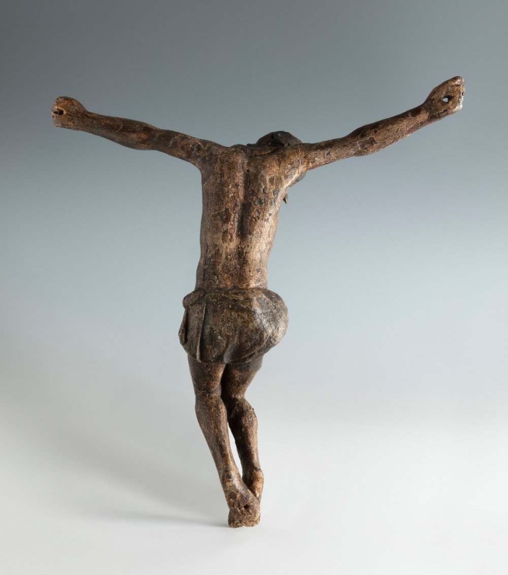 Spanish school of the 16th century."Christ Crucified".Carved wood.Measurements: 50 x 51 cm.Round - Image 3 of 5