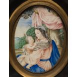 17th century Italian school."Madonna and Child".Mixed media on vellum adhered to metal plate.With