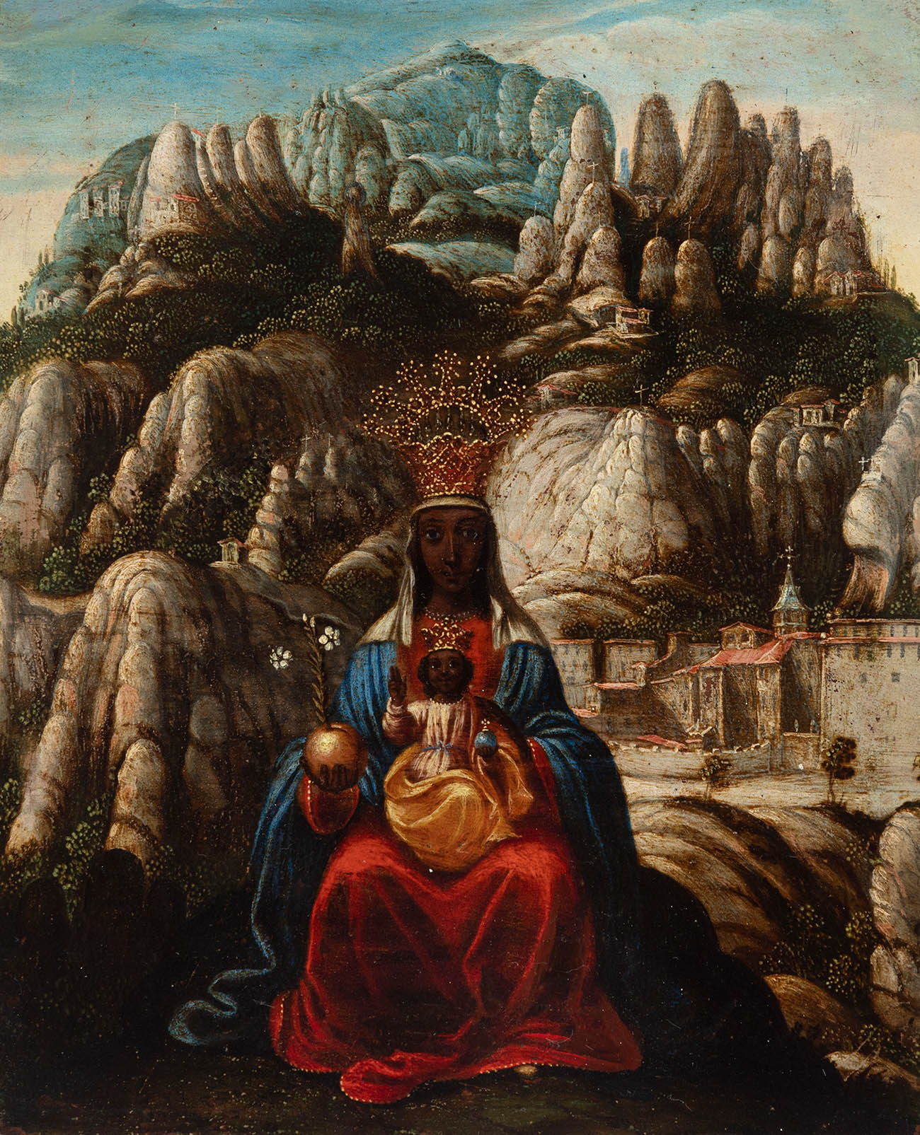 JUAN ANDRÉS RICCI (Madrid, 1600-Montecassino, 1681)."La Moreneta".Oil on copper.Size: 16,5 x 13,5