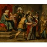 Flemish school, mid-17th century."Jesus before Herod".Oil on copper.Measurements: 44 x 54 cm; 81 x