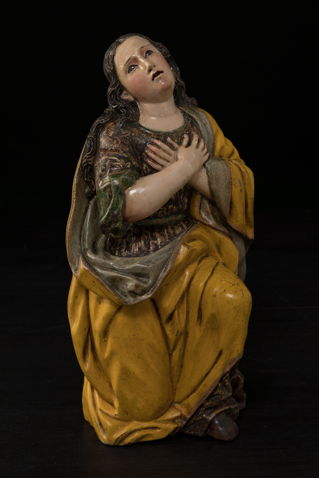 Guatemalan school; 18th century."Magdalena en el Calvario" (Magdalene on Calvary).Carved and