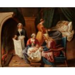 17th century French school."The Birth of the Virgin.Oil on copper.Size: 71 x 89 cm; 86 x 103 cm (