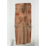 Plaque with the goddess Isthar; Babylonia, 2000-1700 BC.Reddish terracotta.Size: 11 x 4 x 0.5 cm.
