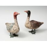 Geese; China, Han Dynasty, 206 BC. - 220 AD.Polychrome terracotta and bronze legs.The legs are