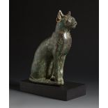 Sculpture of the goddess Bastet. Ancient Egypt, Late Antiquity, 664-323 BC.Bronze and gold.