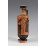 Attic Lekithos, 5th century BC.Black pottery with a black figure.Provenance: French private