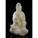 Guanyin; China, Quing Dynasty, 1644-1911.Carved white jade.Measurements: 23 x 14 x 6 cm."Guanyin" is