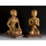 Pair of Burmese monks, 18th century.Polychrome wood and fine gold gilding.They show faults in the