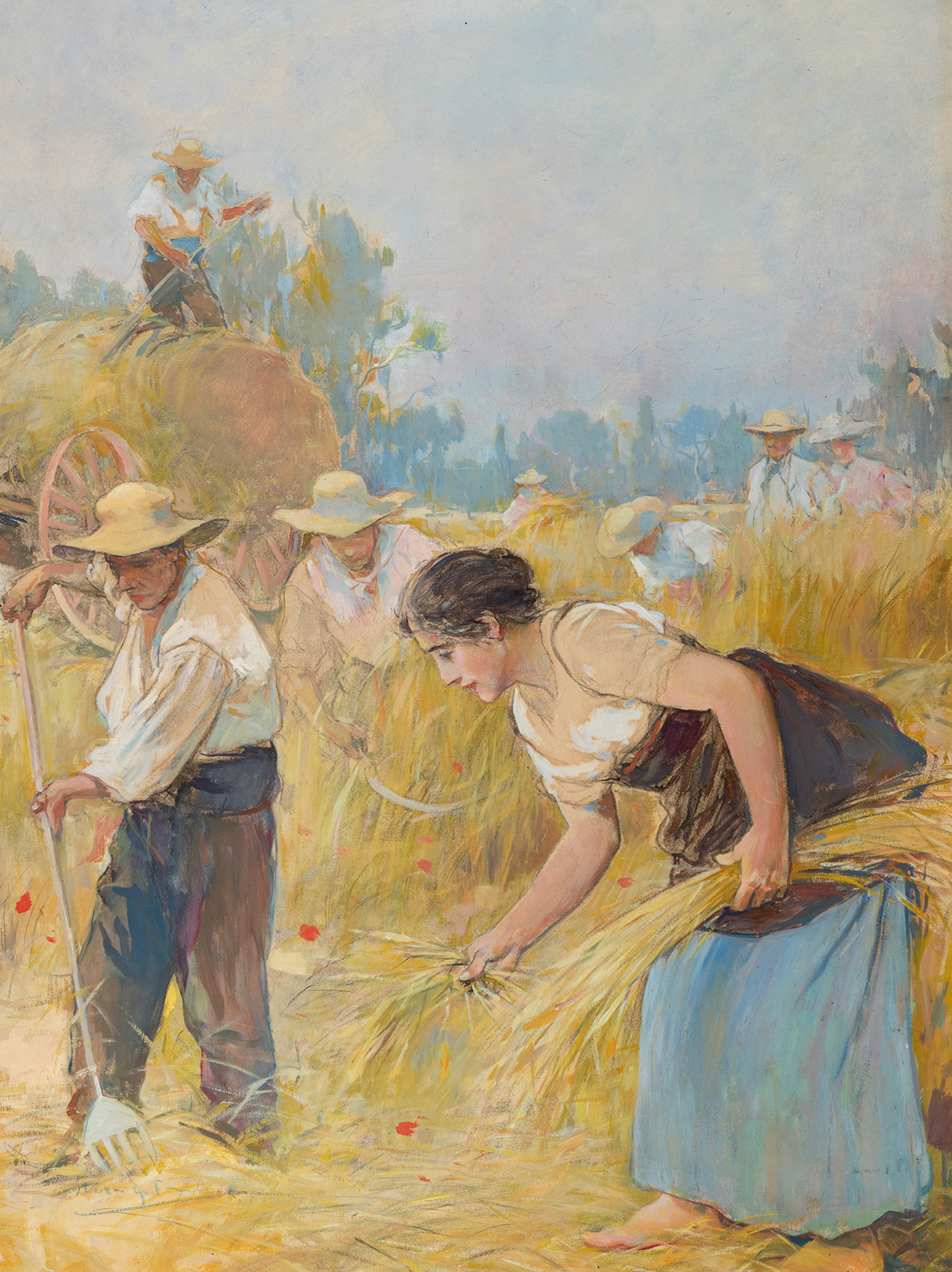 ARCADIO MÁS Y FONDEVILA (Barcelona, 1852-1934)La siega" ("The Harvest").Mixed media on paper.