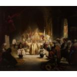 EUGENIO LUCAS VELÁZQUEZ (Madrid, 1817 - 1870)."Religious Ceremony".Oil on canvas.Signed on the lower