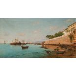 ENRIQUE FLORIDO BERNILS (Malaga, 1873 - 1929)."Port of Malaga", 1880.Oil on canvas.Signed and