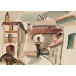 MENCHU GAL (Irun, 1918 - 2008)."Pueblo del norte", circa 1970s.Watercolour on paper.Attached