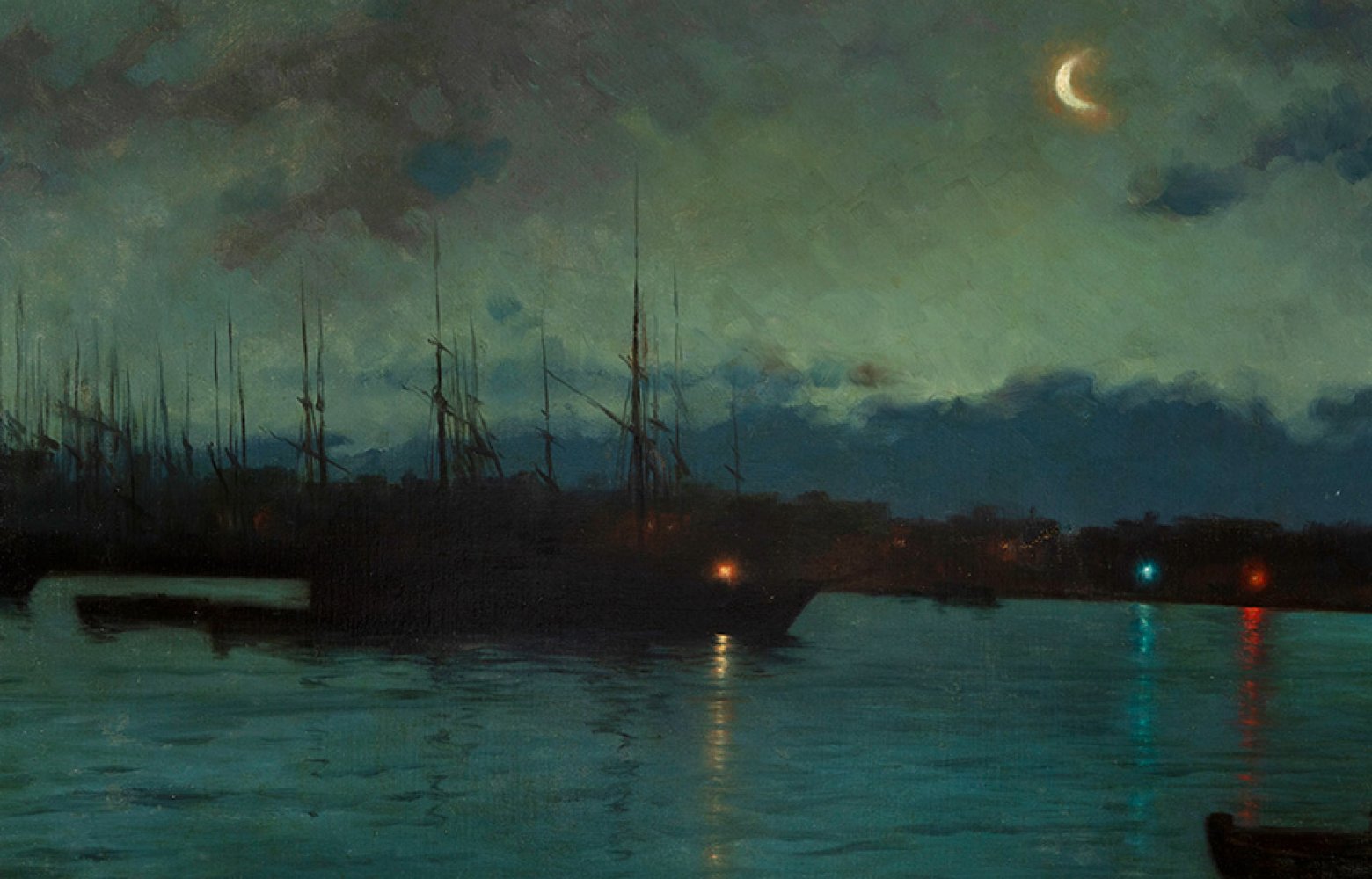 LUIS GRANER ARRUFÍ (Barcelona, 1863 - 1929)."Night-time Marina. Port of Barcelona".Oil on canvas. - Bild 3 aus 6