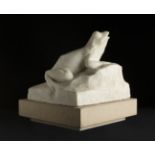 Sculpture-fountain, 20th century."Toad".Marble.Unsigned.Stone pedestal.Size: 30 x 30 x 33 cm; 30 x