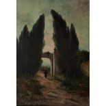 MODEST URGELL INGLADA (Barcelona, 1839 - 1919)."Landscape with figure and ruins".Oil on canvas.