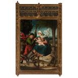 Castilian school; 16th century."Rest from the Flight into Egypt".Oil on panel. Engatillada.It has