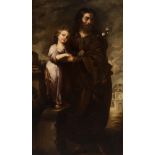 Andalusian school; mid-19th century."Saint Joseph with Child".Oil on canvas.The original canvas is