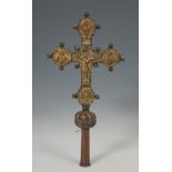 Processional cross; Italy, 14th century.Wooden core. Copper and embossed and gilded metal.It has