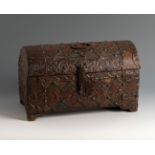 Chest; 16th-17th century.Wood covered with bronze plates and fabric.The fabric and bronze are