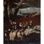 Circle of ANDREA DI LIONE (Naples, 1610 - 1685)."Pastoral scene".Oil on canvas. Relined. Vintage