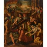 Spanish or Italian school; 18th century."The Fall during Calvary".Oil on canvas.It presents slight