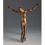 Gothic Christ. Spain, 14th-15th centuries.Bronze with gilded polychrome.Measurements: 14 x 12 cm .