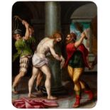 Flemish school of the early 17th century."The Flagellation of Christ".Oil on copper.Measurements: 25