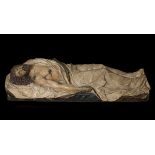 Spanish school; 18th century."Recumbent Christ".Polychrome terracotta.It has slight faults.